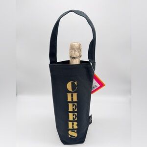 Black Wine Tote with Gold Cheers Print